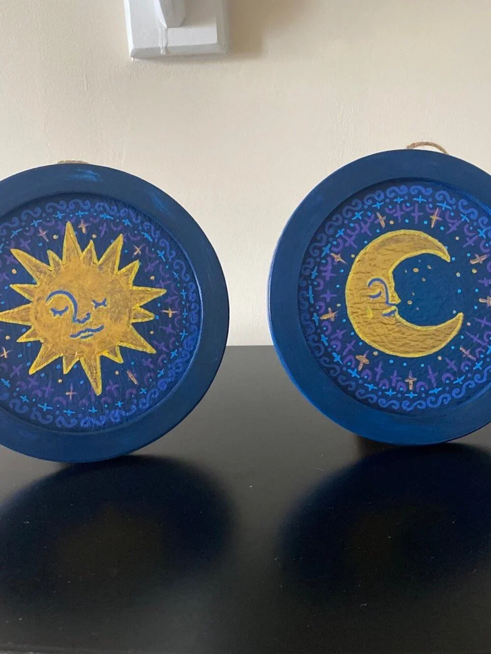 2 Celestial Sun and Moon Paintings, Whimsigoth